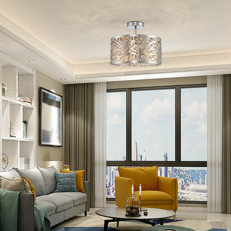 Mercer41 Drum SemiFlush Mount Ceiling Light with Crystals, 5Light